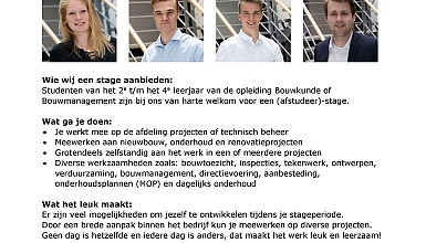 Stageplek voor student Bouwkunde of Bouwmanagement